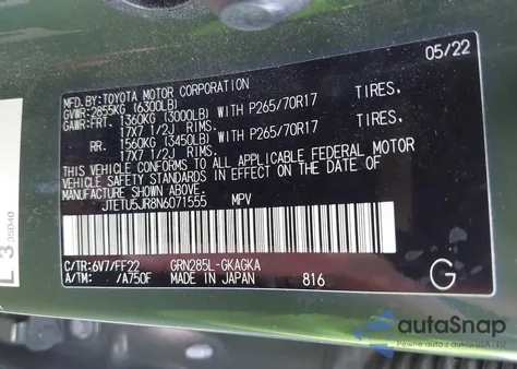 2022 Toyota 4Runner Trail Special Edition from USA, damaged, VIN JTETU5JR8N6071555